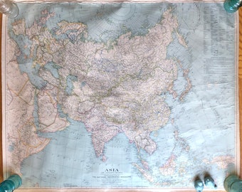 Vintage National Geographic Society Mapa de Asia; Mapa de pared antiguo; Aula, biblioteca, decoración de pared de oficina; Historia, Geografía, Regalo del maestro