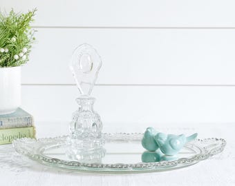 Vintage Pressed Glass Vanity Tray Set with Perfume Bottle