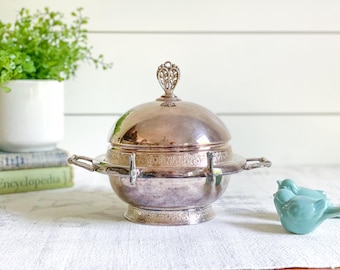 Antique Round Silver Butter Dish - Pairpoint Manufacturing Co.; Quadruple Plated 3-Piece Butter Server, ca early 1900's