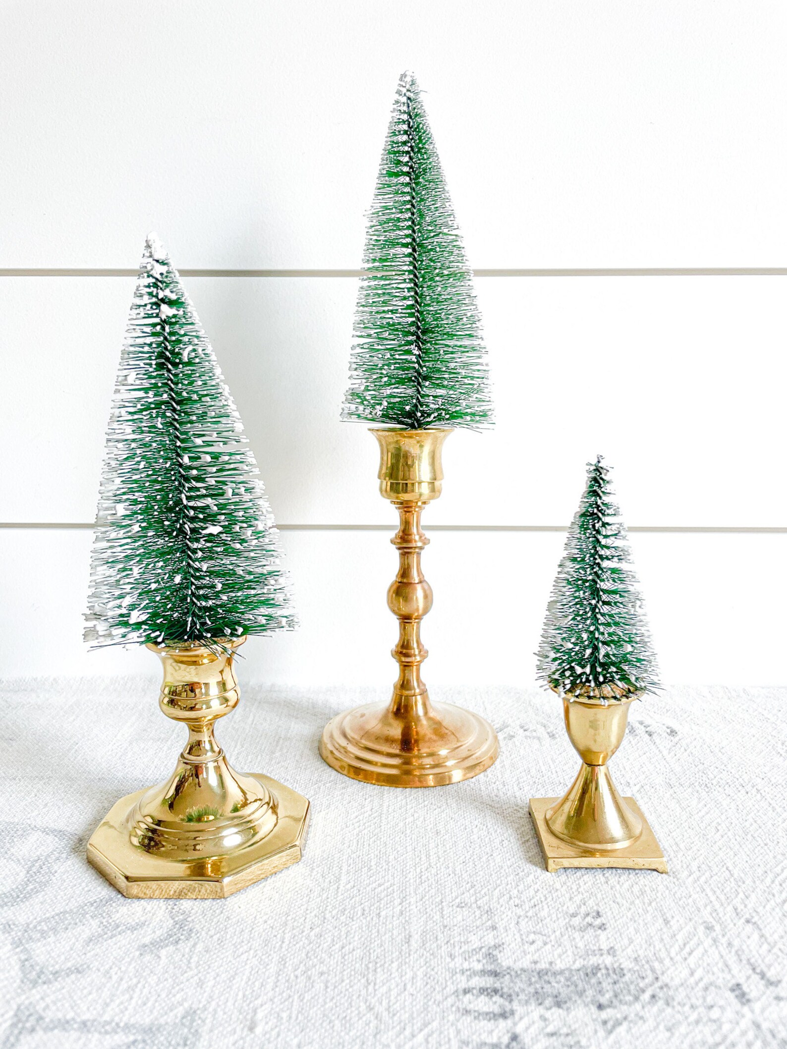Vintage Set of Repurposed Brass Candlesticks W/flocked Trees Etsy
