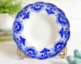 Antique Grindley Flow Blue Soup Bowl – "Clifton" Pattern, English Ironstone