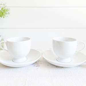 Vintage Set of Mikasa &quot;Classic Flair&quot; Teacups and Saucers; White Footed Cup and Saucer; Fine China Teacups; White Porcelain Coffee Cup, Dish