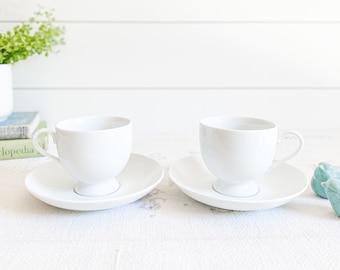 Vintage Set of Mikasa "Classic Flair" Teacups and Saucers; White Footed Cup and Saucer; Fine China Teacups; White Porcelain Coffee Cup, Dish