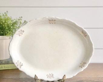 Antique White Ironstone Platter - Knowles, Taylor and Knowles; Semi-Vitreous Porcelain Platter w/Gold Trim; Wedding, Housewarming, Birthday