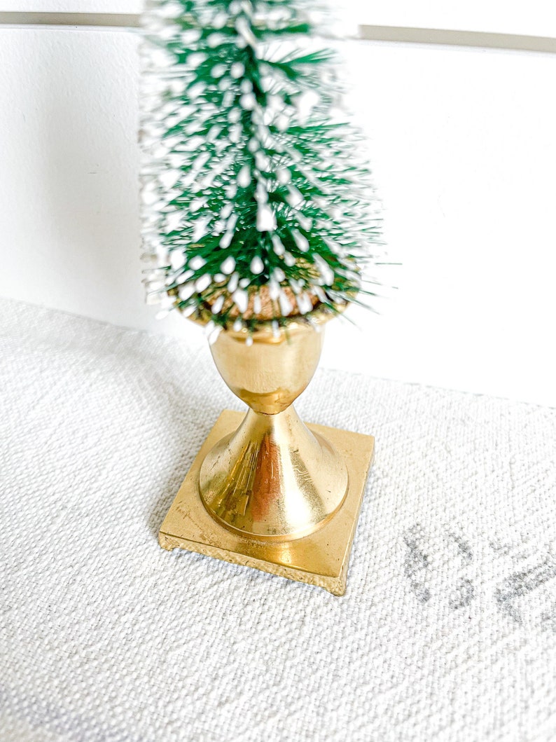 Vintage Set of Repurposed Brass Candlesticks W/flocked Trees Etsy