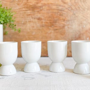 Vintage Pair Porcelain Double Egg Cups; White Ceramic Double-Sided Egg Holders; White Egg Cups; Farmhouse Breakfast; Neutral Kitchen Dining