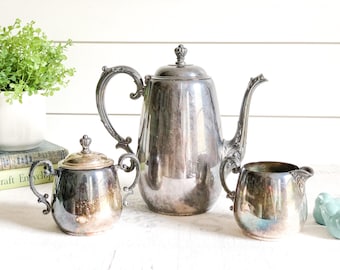 シルバーティーセット 4点 - シルバープレートトレイ 脚付きティー