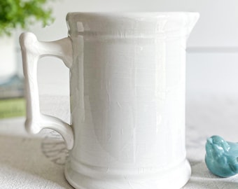 Antique Ironstone Milk, Cream Pitcher; Creamy White Ironstone Milk Tankard, Water Jug; Repurposed Stoneware Vase, Crock; Cottage Farmhouse