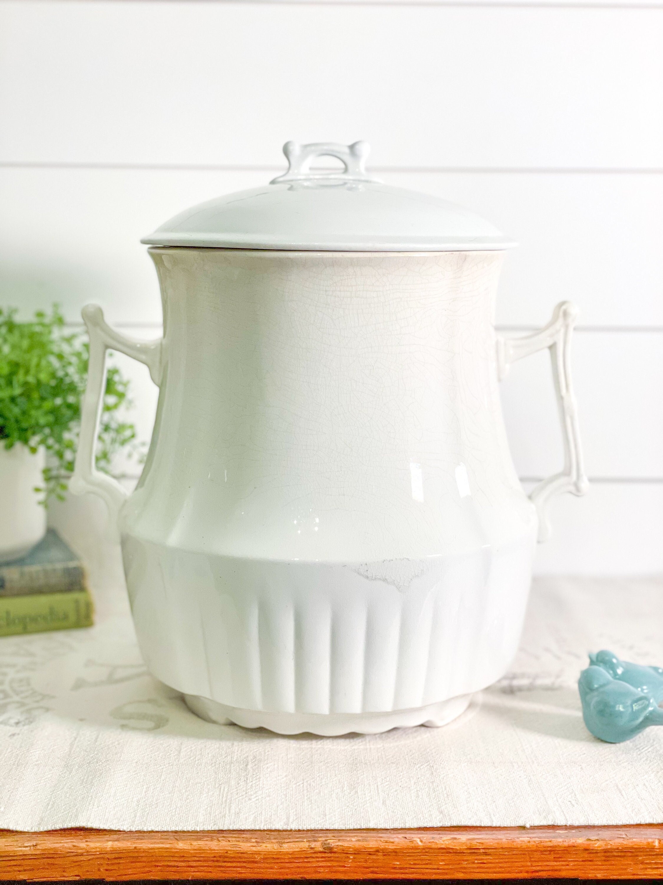 Liquid Slops Bucket Antique English Ironstone Slop Jar W/ Lid; White Ironstone Waste Bucket ...