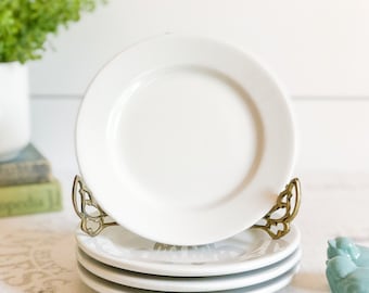 Vintage Set of Restaurant Ware Bread & Butter Plates; Small Appetizer, Side Plates; White Diner Plates; Chunky Ironstone; Farmhouse Dining