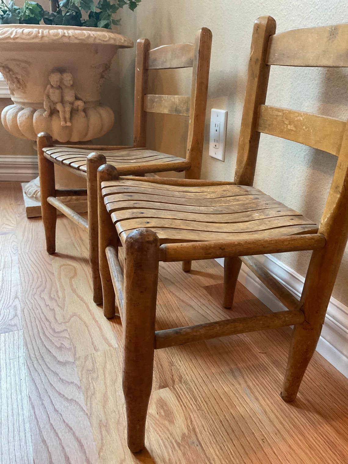 Vintage Childrens Chair Set From1950s. Pair of Vintage Maple Children's