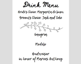 DIGITAL DOWNLOAD \\ PRINTABLE \\ Wedding Drink Menu - Etsy