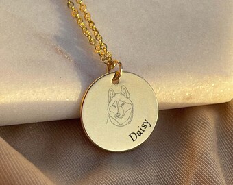 Personalized Custom Engraved Pet Portrait Necklace Dog Pet Memorial Gift for Dog Mom Gifts for Pet Lovers