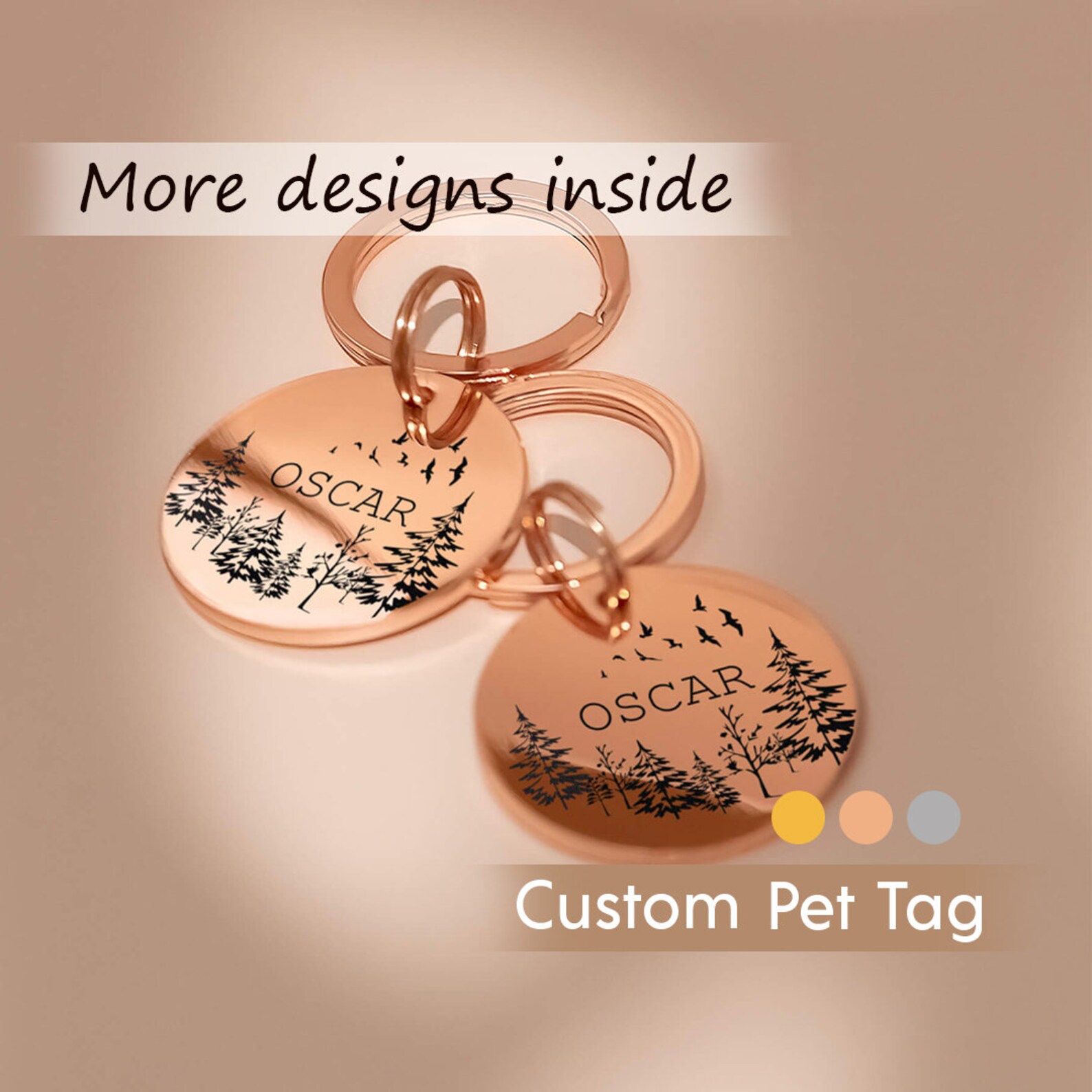 Dog ID Tag Personalized Pet Collar Tag Nature Dog and Cat Etsy
