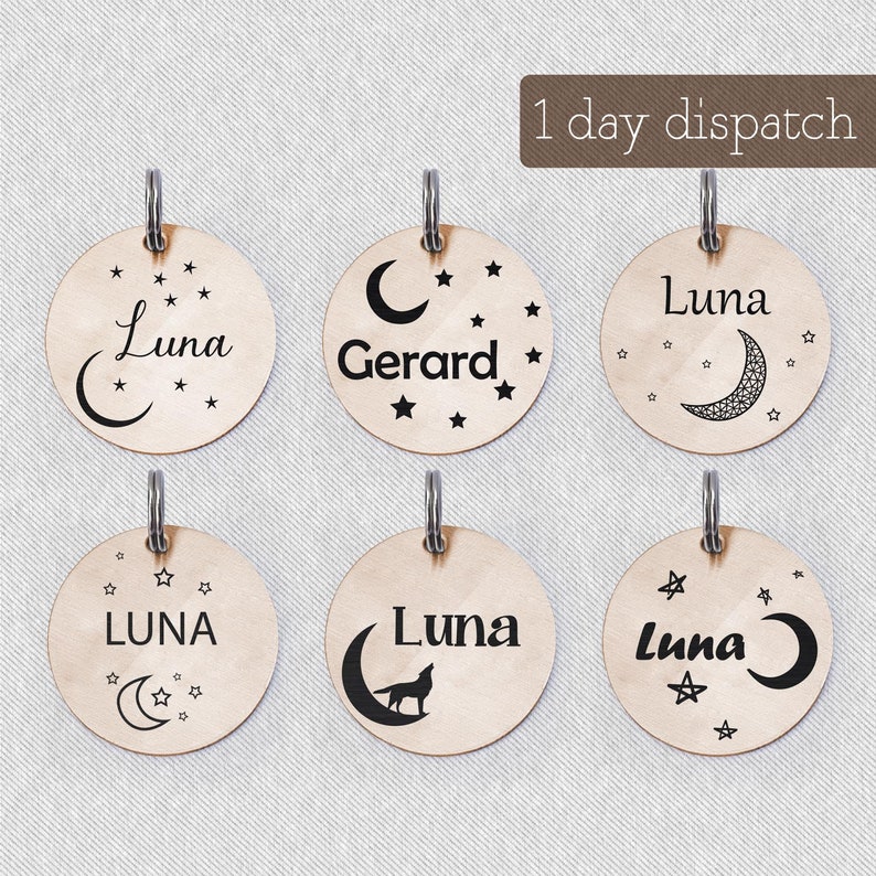 Dog Tag Pet ID Collar Tag Star Pet Tag Moon Dog Collar Tag Personalized HappyPaws