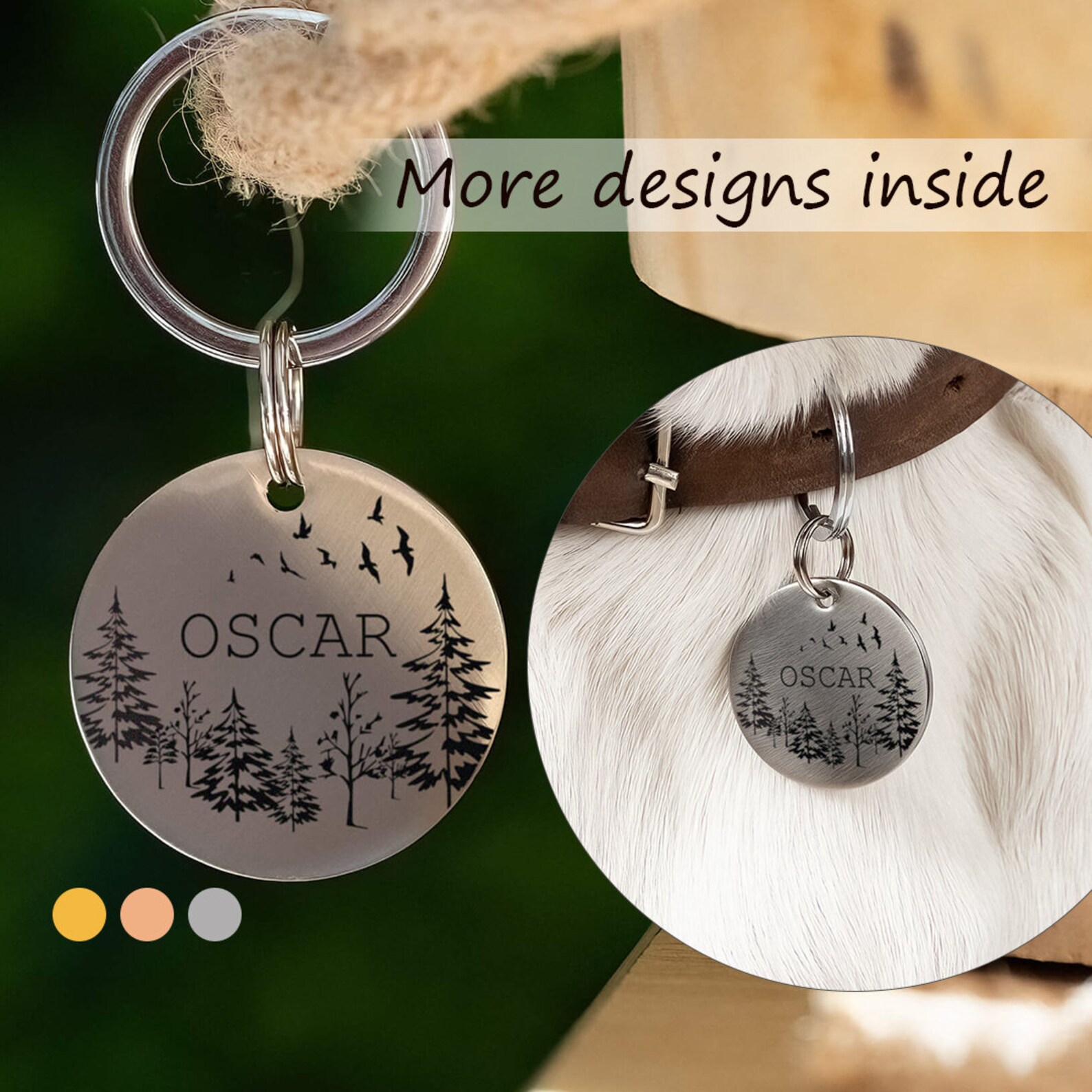 Dog ID Tag Personalized Pet Collar Tag Nature Dog and Cat Etsy