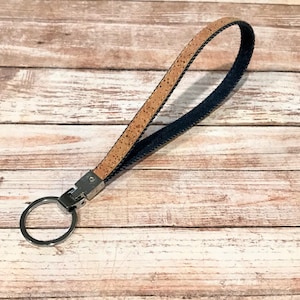 Denim & Cork Key Ring, Key Chain, Key Fob, Wristlet