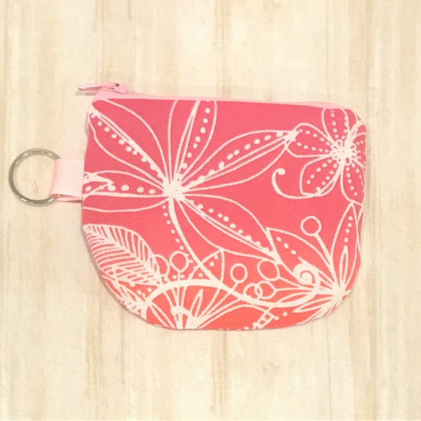 Ombre Pink and Peach Cotton and Canvas Coin Purse with a Small Usable Key Ring