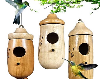 Handmade Wooden Hummingbird Nest Durable Hummingbird Seed Feeders Outdoors Bird Feeders Garden Decoration