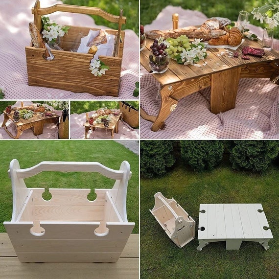 Folding Picnic Table 2 In1 Picnic Basket Converts to Picnic Etsy