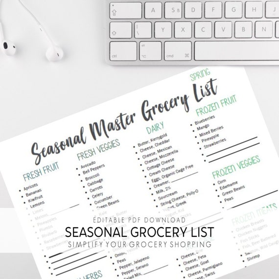 seasonal eating grocery list master grocery list shopping etsy new zealand