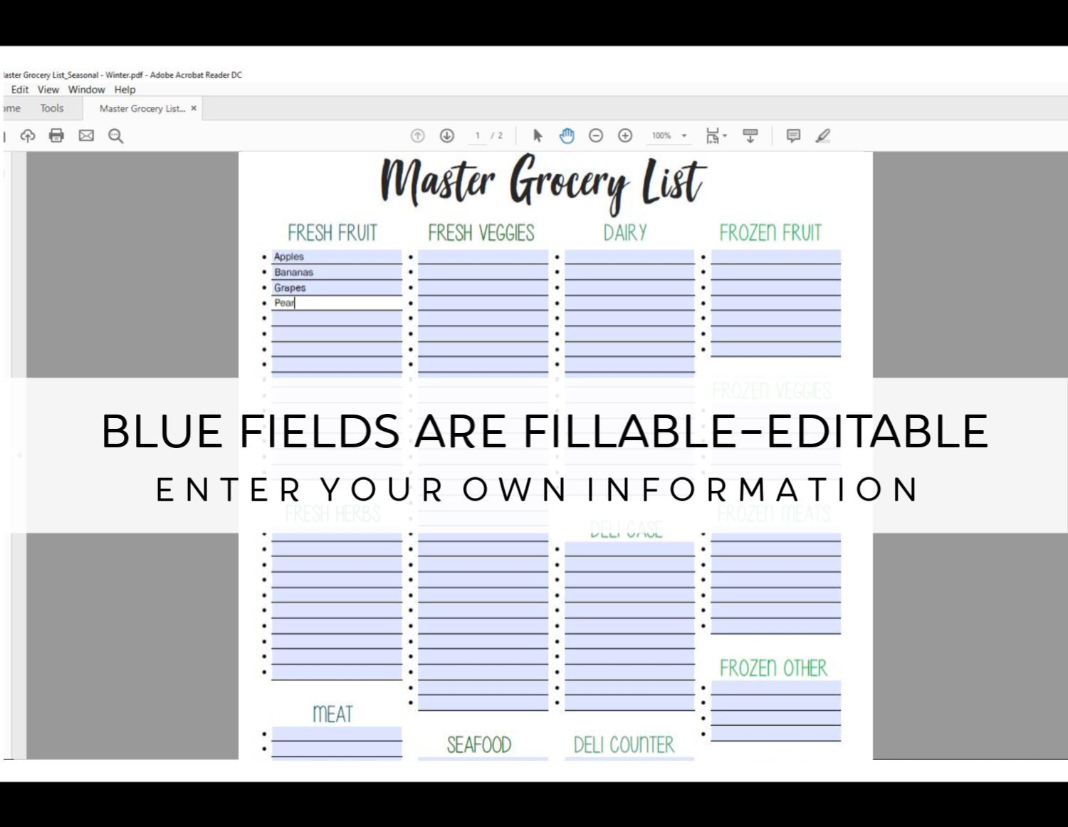master grocery list template master grocery list shopping etsy