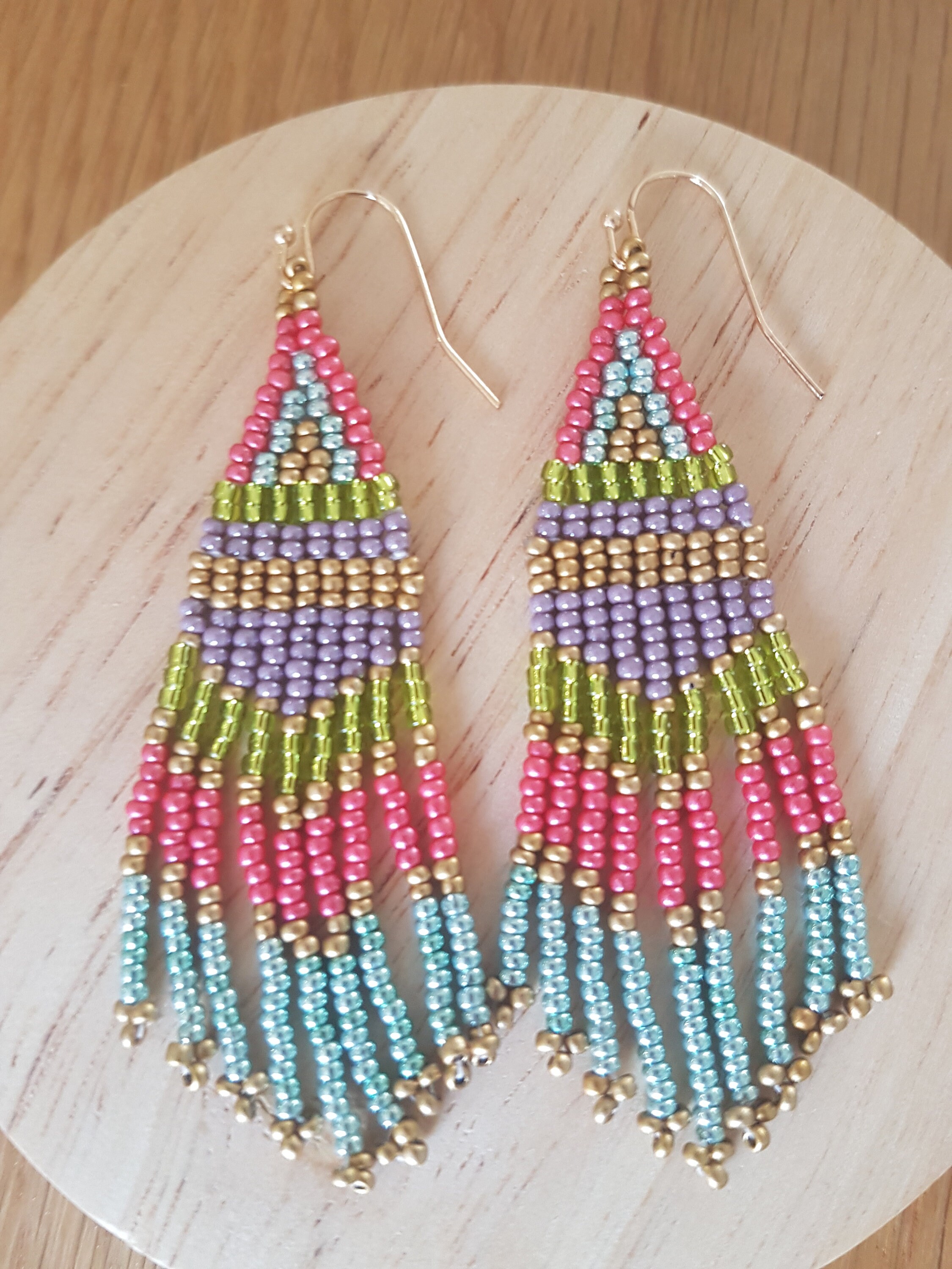 Handmade Beaded Fringe Drop Earring Multi-Colored Rainbow | Etsy