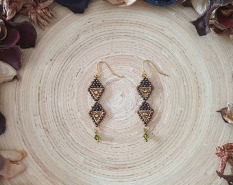 Handmade Chandelier Miguel Ases Style Drop Earrings Khaki Bronze Olive Gold