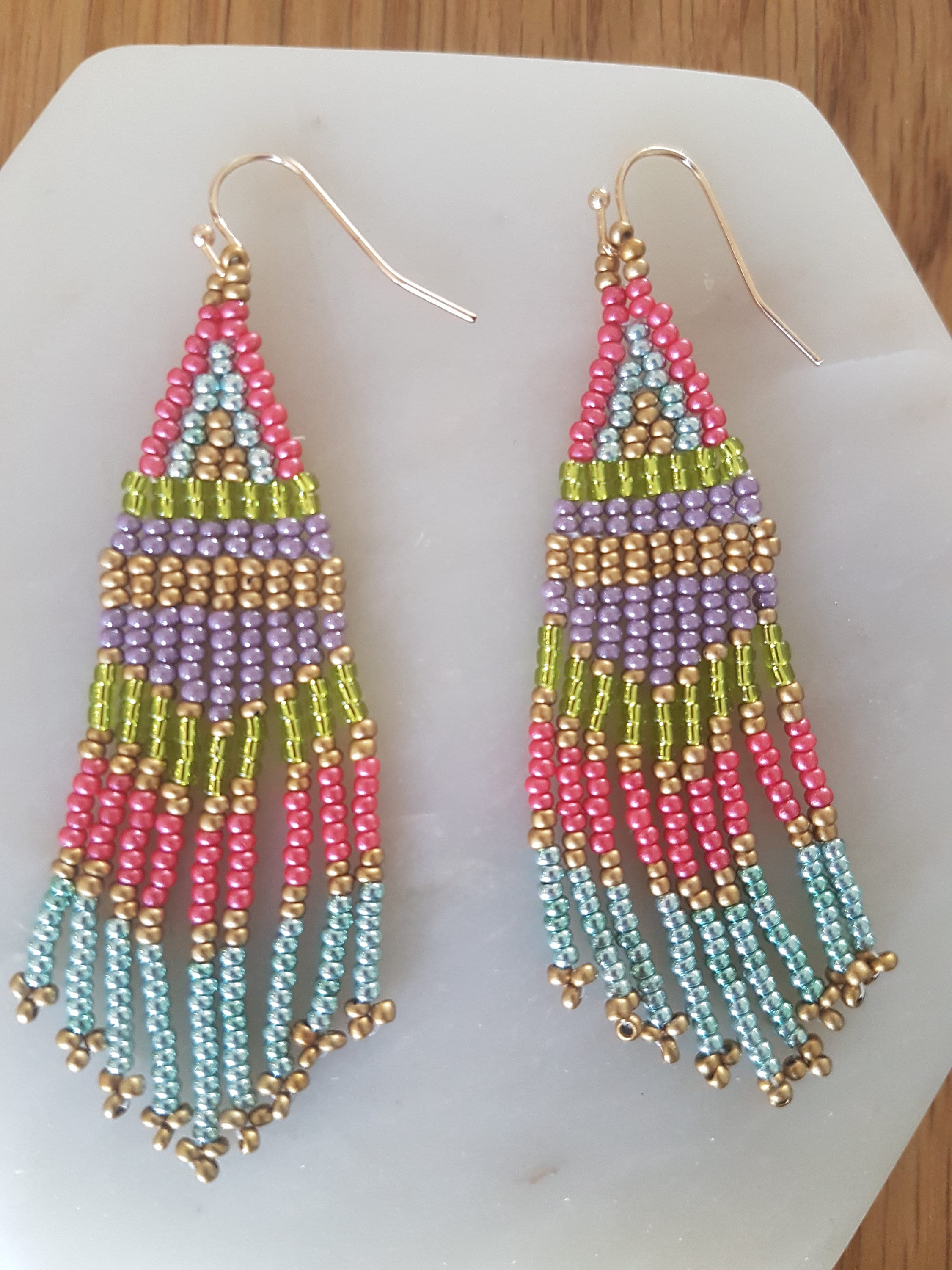 Handmade Beaded Fringe Drop Earring Multi-colored Rainbow - Etsy Australia