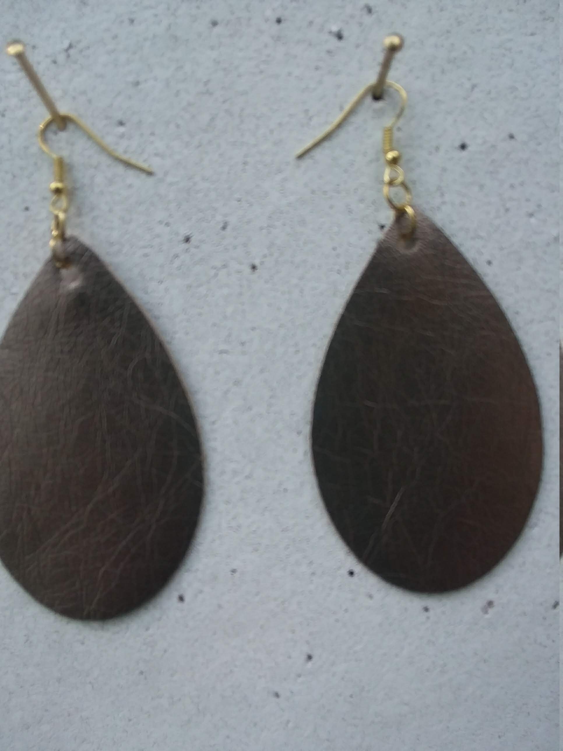 Bronze Faux Leather Teardrop Earrings Etsy