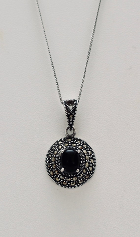 Silver Jet and Marcasite Art Deco Style Necklace