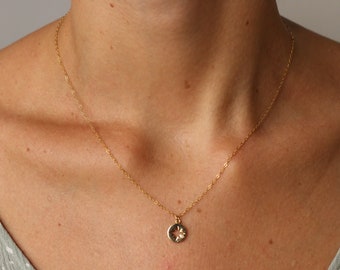 14K gold filled chain necklace, north star pendant medallion, gift for woman