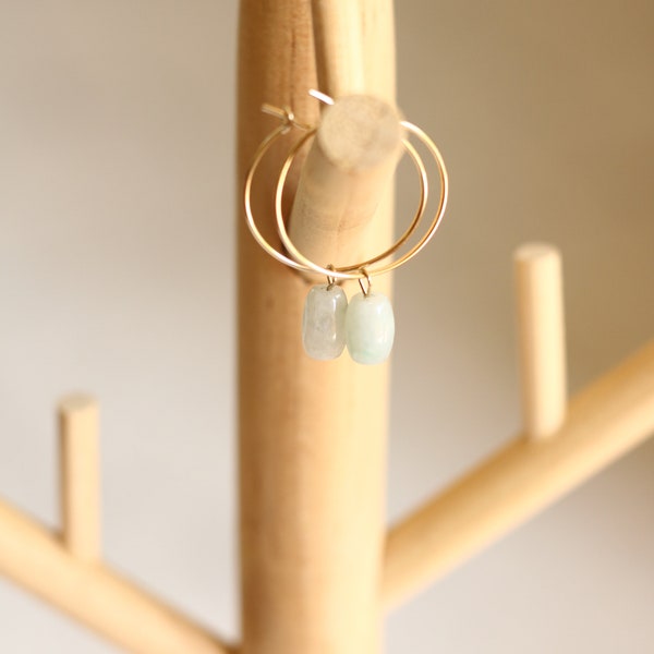 Fine 14k gold filled hoop earrings, jadeite jade stones