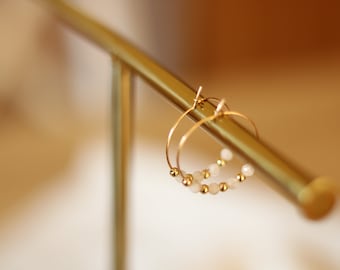 14k Gold filled hoop earrings, natural stones, moonstone