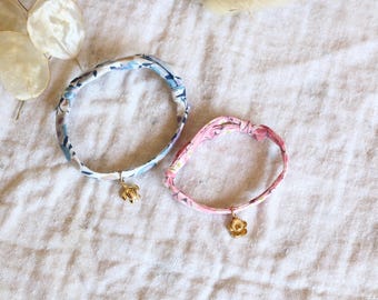 Liberty-tryckt snörarmband för barn, blomma eller sköldpadda, anpassningsbart armband