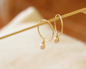 14k guldfyllda örhängen, 20mm, rosa sötvattenspärla