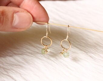 14K guldfyllda örhängen med naturstenar, minimalistisk design, fina droppörhängen, perfekt present till kvinnor, handgjorda