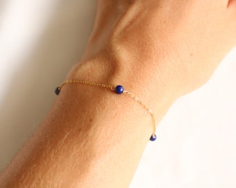 TRIO OF LAPIS-armband, fin 14k guldfylld kedja, naturliga lapis lazuli-stenar