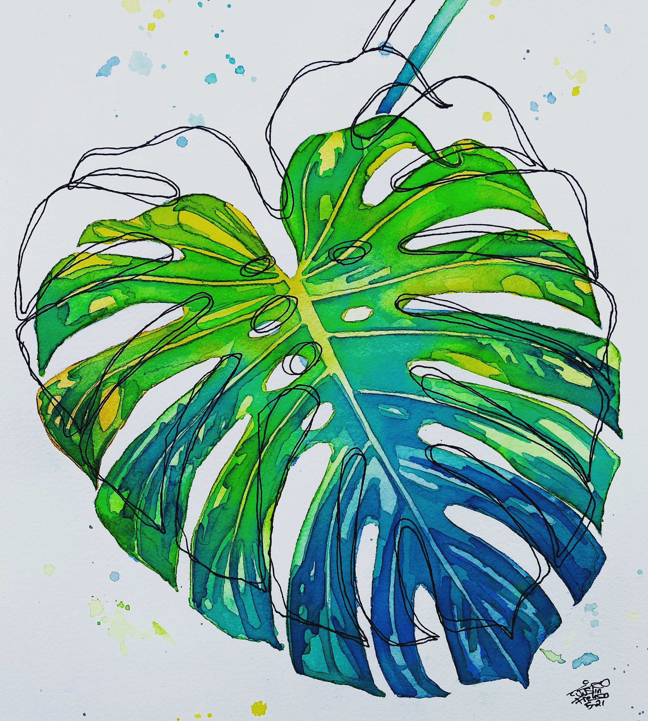 Abstract Watercolor Painting Print / Monstera plant / Leaf / Art Prints /  Wall Art / Painting / Monstera Deliciosa/ Justin Frehs