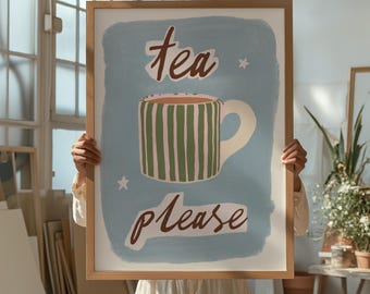 Tea Please Kitchen Illustration Print, Pastel Decor, Fall Decor, Autumn Poster, Tea Wall Art, Autumn Kitchen Inspo, Tea Poster