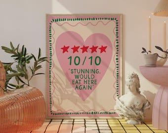 Would Eat Here Again Kitchen Review Print, Bright Kitchen Print, Abstract Kitchen Poster, Kitchen Decor, Pink Kitchen Print, Kitchen Inspo