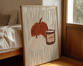 Candles & Pumpkins Autumn Print, Autumn Decor, Kitchen Decor, Autumn Poster, Cosy Poster, Autumn Bedroom Inspo, Neutral Poster
