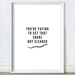 Peep Show- Snake Dry Cleaned Print, Black and White Quote Print, TV Show Home Decor, Peep Show Collection, Housewarming gift