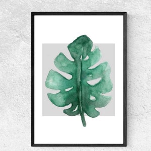 Green & Grey Monstera Leaf Print, Tonal Green Leaf Decor, Abstract Prints, Botanical Prints, Stylish and Modern Wall Art, housewarming gift