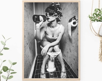 Party Girl Bathroom Print, Monochrome Print, Black and White Print, Photography Print, Bathroom Print, Statement Print