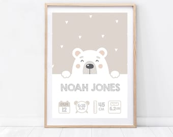 New Baby Personalised Print | Custom Baby Name Print | Nursery Print | Gift for Newborn Baby Boy Girl | Neutral Baby Gift
