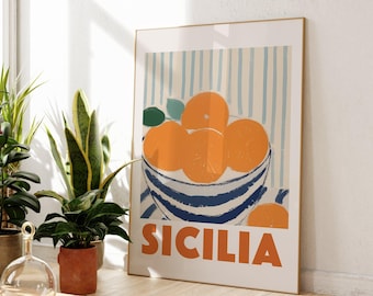 Sicilia Oranges Print, Kitchen Wall Art, Colourful Poster, Kitchen Print, Home decor, Orange Wall Art, Kitchen Poster