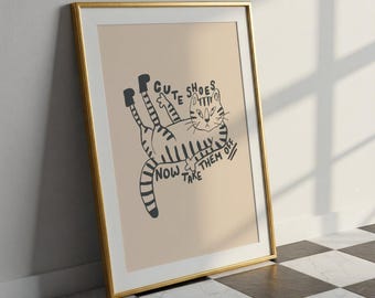 Cute Shoes Funny Hallway Print, Cat Inspired Poster, Neutral Wall Art, Hallway Poster, Funny Hallway Poster, House Warming Gift