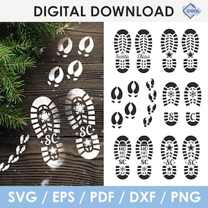 santa footprint svg, bundle, christmas footsteps svg, set, elf shoe print SVG, santa boots svg, reindeer track svg, santa shoe stencil svg