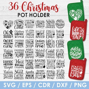 Big Bundle Christmas Pot Holder svg, DIY, potholder svg, oven mitt svg, Cricut, Silhouette, Instant Download